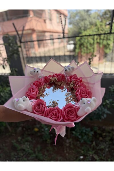 PARSÇİÇEK Aynalı Ledli Ayıcıklı Yapay Gül Buketi Sevgiliye Anneye Arkadaşa Hediyelik Yapay Çiçek