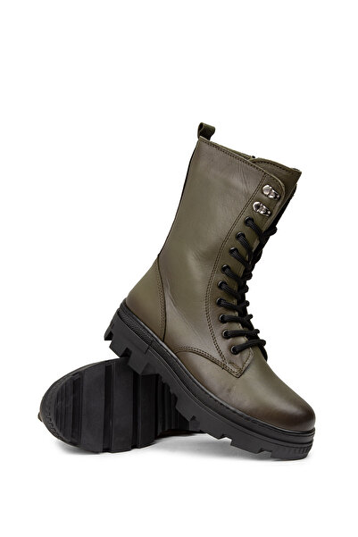 Deery Γυναικείες μπότες από γνήσιο δέρμα χακί
