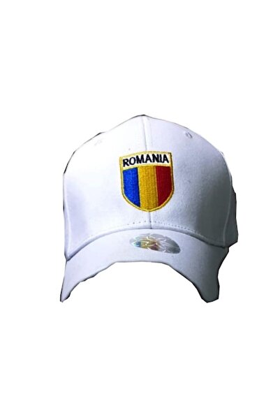 colen Cap with embroidered 'Romania' logo and text, white, one size