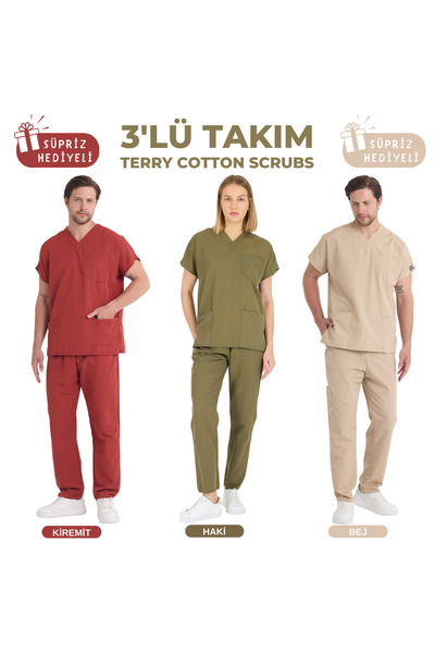 KARGA ÜNİFORMA 3' LÜ TAKIM FORMA - Unisex Yarasa Kol Hemşire Forma Doktor For...