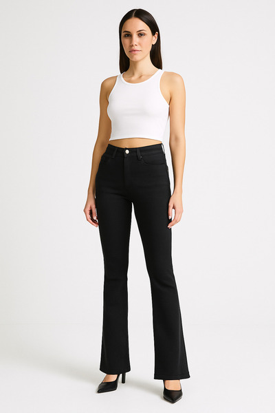 LİMABEL Yeni sezon WoodenJulia Solmayan Siyah Yüksek Bel Flare Jeans