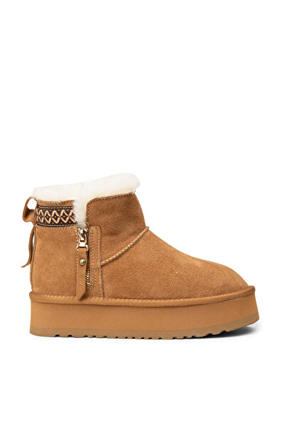 Deery Women's Genuine Suede Tan Color Fur Boots