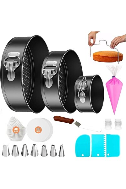 The Bros مجموعة قوالب الكيك من 100 قطعة مع 3 قوالب زنبركية غير لاصقة مقاس 4 7...