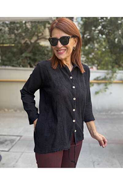 DenizEge Brode Pattern Shirt Hooded Black