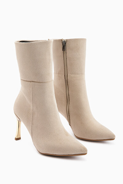 İncimoda Sivri Burun İnce ALTİN Topuklu KİSA ÇİZME
