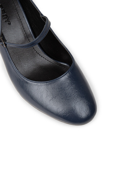 Deery Women's Vintage Patent Leather Navy Blue Mary Jane Shoes