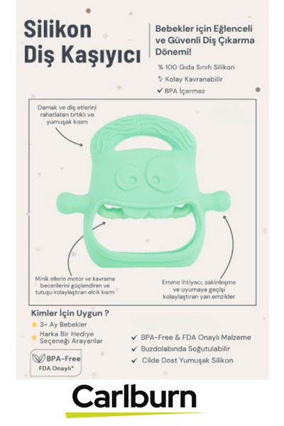 Carlburn Bpa İçermeyen Yumuşak Diş Çıkarma Dönemi Kaşıma Karşıtı Eğlenceli Güvenli Bebek Silikon Diş Kaşıyıcı