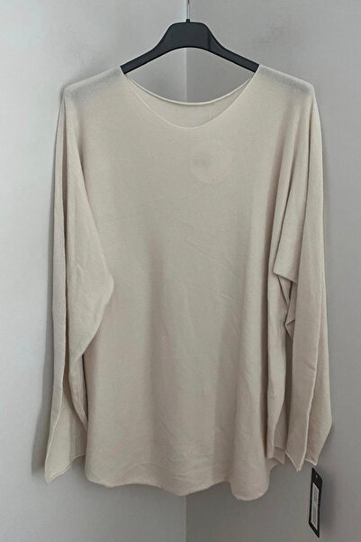 AYASOFYA OTANTIK Bluză pulover pentru femei, bej, cu model simplu, cu gât rot...