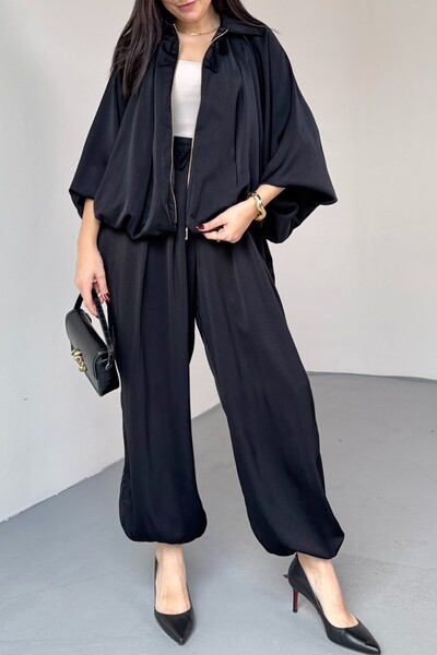 Suziş طقم سترة بومبر من الساتان وبنطلون شالوار M39153