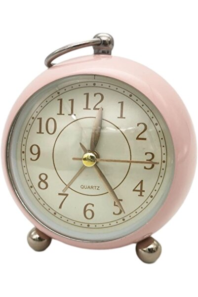 hediyesahibi Dekoratif Yuvarlak Alarmlı ve Işıklı Masa Saati Pembe