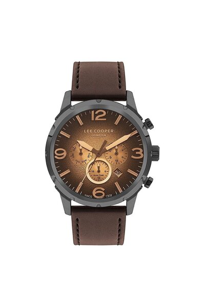 Lee Cooper ساعة يد رجالية LC07671.652 |   حزام جلدي بني مقاس 47 ملم، ومينا بل...