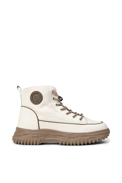 Deery Women's Genuine Leather Beige Sneaker Boots