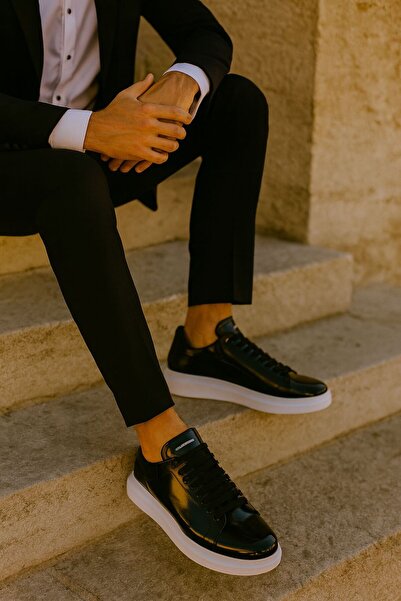 FLARF Erkek Kadın Unisex Bağcıklı Deri Yüksek Tabanlı Rahat Günlük Spor Ayakkabı Sneaker