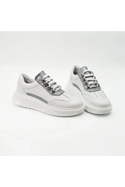 Piello Sneakers damă cu detalii albastre, Talpă înaltă, Confort total, Piele naturală, Alb