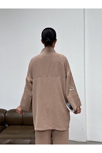 MİA NOURA Women's Oversize Fit Kimono with Beaded Embroidery on the Front