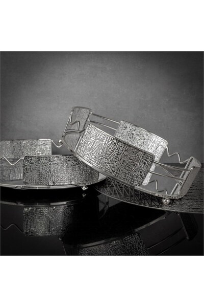 Hinora Parlak Metal Şık Aynalı Yuvarlak 2Li Tepsi Seti 25-30cm