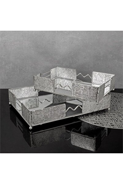 Hinora Parlak Metal Şık Aynalı Dikdörtgen 2Li Tepsi Seti 20x30cm-26x36cm