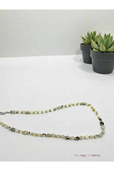 The Magıc of Healıng قلادة بتصميم مكعب سداسي من الحجر الطبيعي (45 سم)