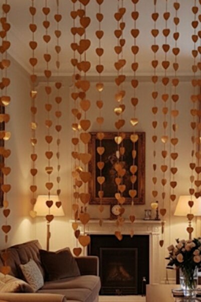Baloncu Nene 12 Fringed Heart Patterned Gold Wall Ceiling Door Ornament Party Decoration Valentine's Day Marriage Proposal