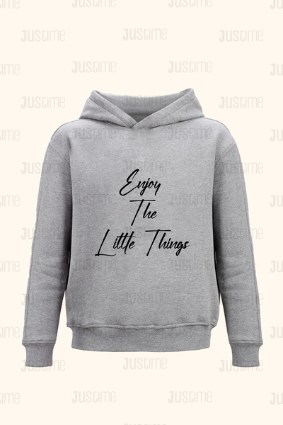 Justime Design Enjoy the Little Things Front Print Unisex Grey Pocketless Hoo...