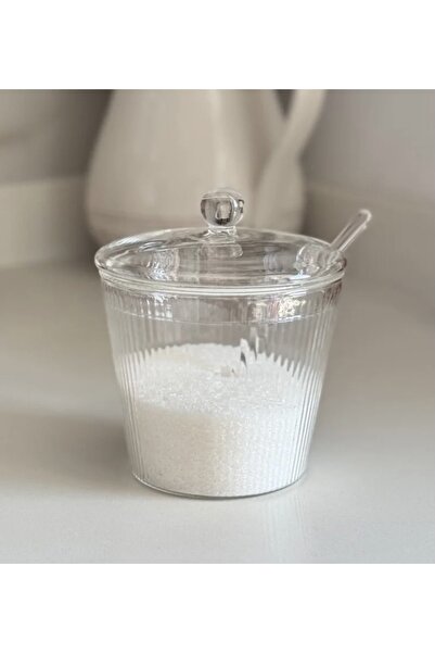 İPEKYOLU PAZRLAMA Cam Kaşıklı Çizgili Şekerlik Reçellik