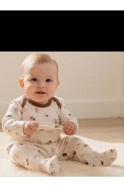 ALTINTAŞ BABY 2-Piece Body and Zibin Set with Mushrooms and Paticks Patterned...