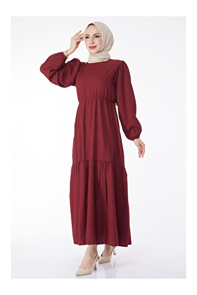 LC Waikiki Φόρεμα με κορδόνια στη μέση Claret Red - 27303