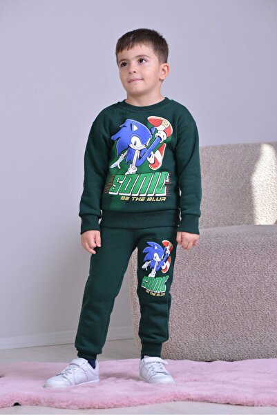 Yağmur Giyim Pjk3İ Sonic Patterned 3-Thread Ribbed 100% Cotton Boys' Tracksuit Set 3-10 Years Old 8260