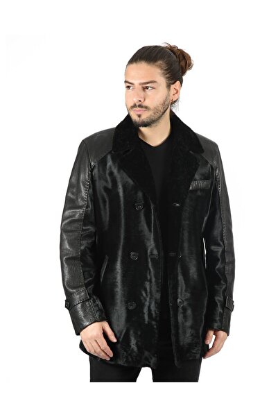 vivamood Elmin Erkek Orijinal Kürklü Dana Deri Kaban-5xl