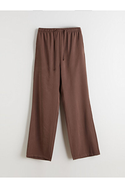 LC Waikiki Brown Wide Leg Women's Trousers with Elastic Waist
