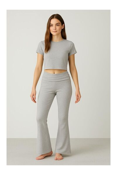 LC Waikiki İspanyol Paça Katlanan Bel Jarse Esnek Viskoz Flared Pantolon VTP02