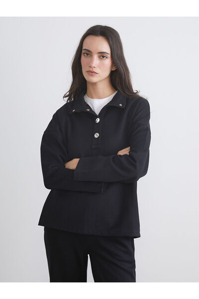 LC Waikiki Black Stand Collar Oversize Women's Sweatshirt