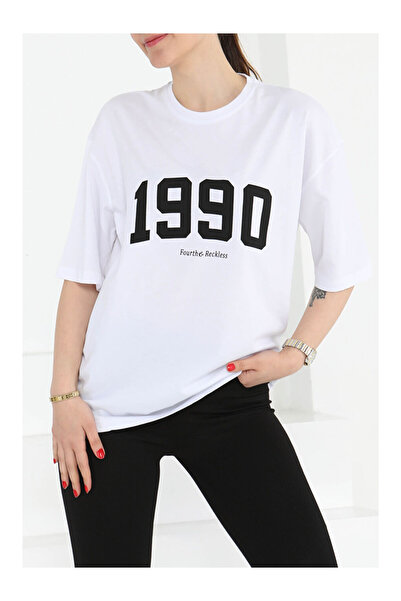 LC Waikiki 1990 εμπριμέ κοντομάνικο μπλουζάκι λευκό - 27124