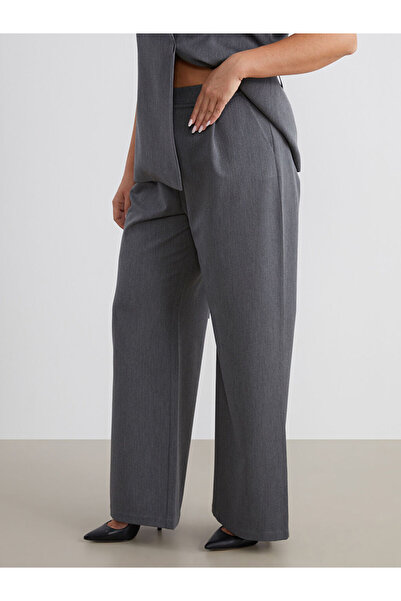 LC Waikiki Gray Plus Size Loose Fit Women's Pleated Pants