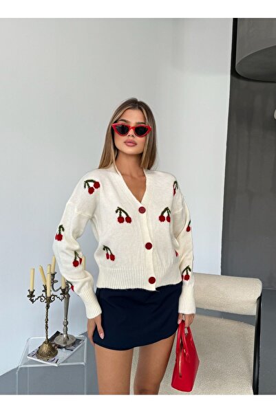 QARA Cherry Patterned Knitwear Cardigan