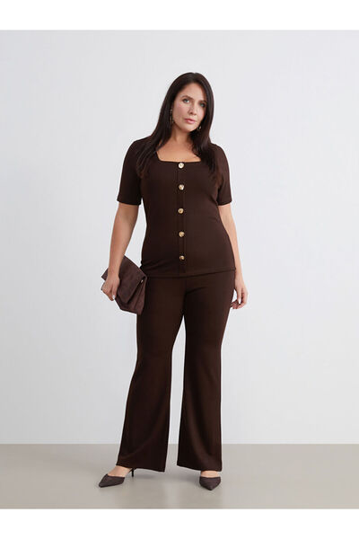 LC Waikiki Ermus Global and Kahverengi Large Size Narrow Fit Flared Women's P...