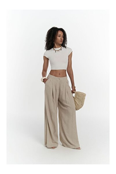 LC Waikiki Mahoney Bej Keten Palazzo Pantolon
