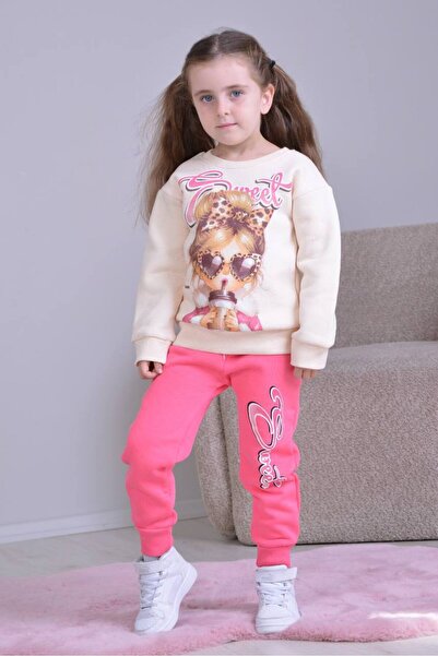 Yağmur Giyim طقم رياضي للفتيات من القطن 100% مع نمط PJK3İ وثلاثة خيوط مزخرفة،...