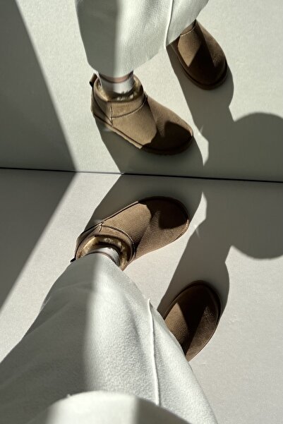 enayakkabılar Mini Vizon Süet Yarım Bot İçi Tüylü Bot