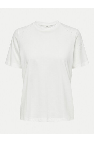 JDY Γυναικείο T-Shirt λευκό JDY-15311675 CLOUD DANCER DTM SHOULDER PEARLS
