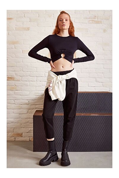 LC Waikiki Beli İpli Salaş Gabardin Pantolon Siyah