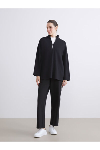 LC Waikiki Μαύρο γυναικείο φούτερ με ψηλό γιακά oversize