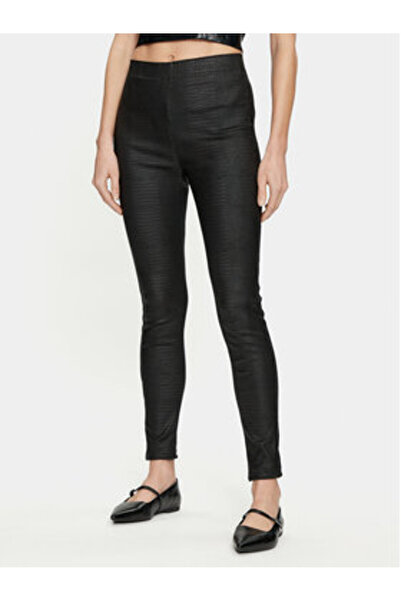 Cream Γυναικείο Παντελόνι από Δέρμα 10610409 Μαύρο