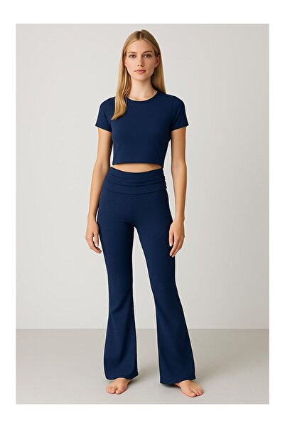 LC Waikiki İspanyol Paça Katlanan Bel Jarse Esnek Viskoz Flared Pantolon VTP02