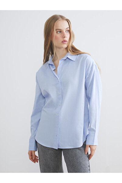 LC Waikiki Blue Oversized Oxford Women's Shirt