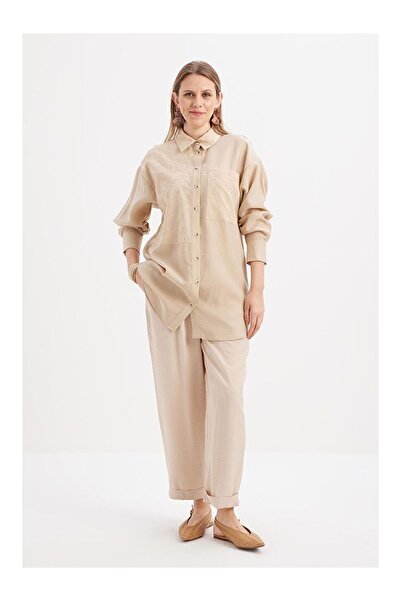 LC Waikiki Cămașă cu buzunar mare cu detaliu bej-fisto