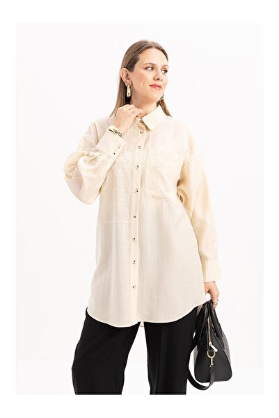 LC Waikiki Cămașă cu buzunar mare cu detaliu bej deschis-Fisto
