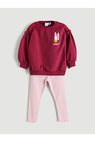 LC Waikiki طقم ملابس للفتيات الصغيرات من Mürdüm برقبة دائرية ديزي داك مطبوع