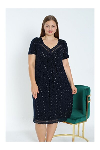 LC Waikiki Dámská noční košile z elastické viskózy s krátkým rukávem a krajko...