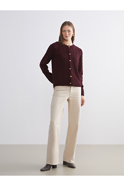 LC Waikiki طاقم الرقبة سترة تريكو المرأة منقوشة الذاتي